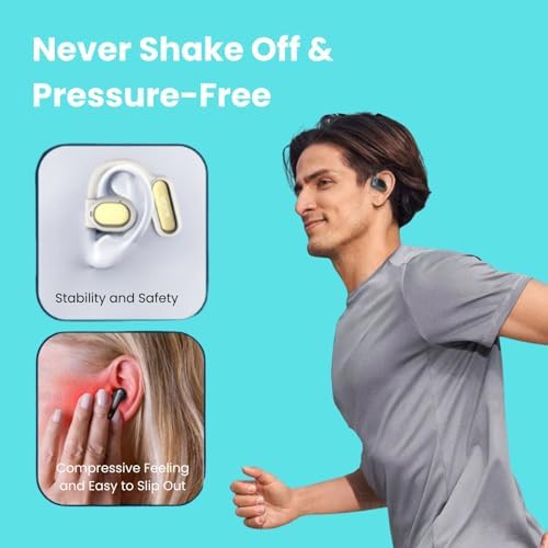 Discover the MOOR Beige Open Wave Wireless Earbuds: Premium Bluetooth 5.3 Headphones with 40-Hour Playtime, Enhanced ENC Noise Cancelling, and 16.2 mm Dynamic Drivers for Immersive Stereo Sound – IPX4 Waterproof Design for Active Lifestyles, Perfect for Commuting and Outdoor Adventures.