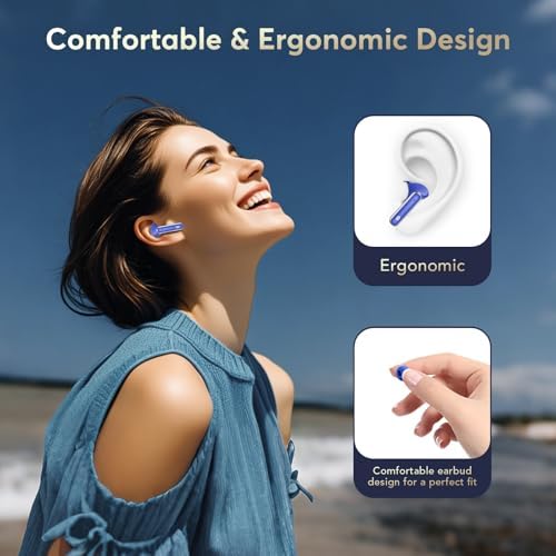 EUQQ Bluetooth 5.4 Wireless Earbuds – Cutting-Edge Active Noise Cancelling Technology with Robust Deep Bass, 36-Hour Battery Life for All-Day Use, IPX7 Waterproof Protection for Sports and Daily Adventures – Built-in Microphone for Effortless Calls – Elevate Your Audio Experience in Sleek Blue Design