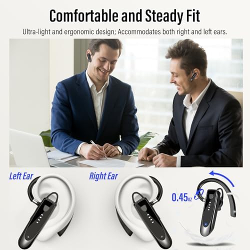 Atheewon Bluetooth Earpiece: Premium Wireless Headset with Advanced Noise-Cancellation | 20-Hour Talk Time & 180-Hour Standby for Ultimate Convenience | Perfectly Ergonomic Design in Modern Silver and White | Bluetooth 5.4 Technology for Reliable Connectivity | Ideal for Business Professionals, Truckers, and Drivers Seeking Crystal-Clear Communication