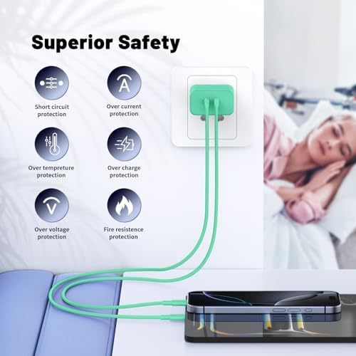 Ultimate Fast Charging Solution for i Phone 16/15 Pro Max – 45 W Dual Port USB-C Charger Block (2-Pack) with Extra Long 60 W Cables – PD Quick Adapter 3.0 for Enhanced Device Compatibility and Speed – Perfect for Home or On-the-Go Charging