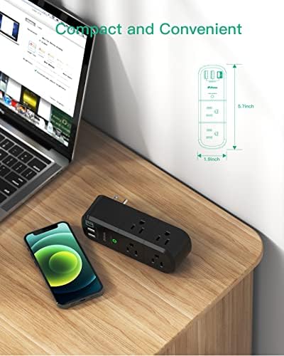 Mifaso 6-Outlet Surge Protector with 3 USB Fast Charging Ports – Rotating Plug Power Strip for Home, Travel, and Dorm Room Use – 1800 Joules of Protection with 3-Sided Swivel Design for Maximum Accessibility and Device Compatibility
