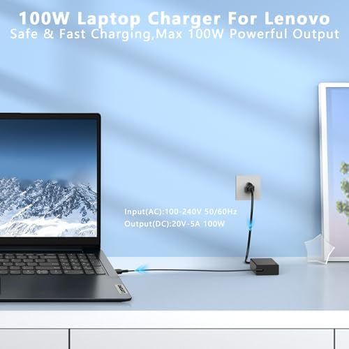 High-Performance 100 W USB-C AC Adapter for Lenovo Laptops – Fast Charging Capability for Think Pad P Series, Yoga Pro 7, and Legion Models – Ultra-Slim, Lightweight Design for On-the-Go Professionals – Reliable Power Supply with Advanced Safety Features and Broad Compatibility
