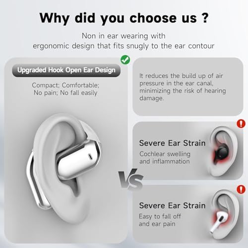 Revolutionary Open-Ear Bluetooth 5.4 Wireless Earbuds | Lightweight Ergonomic Design for Active Lifestyles | 80 Hours Playtime with Waterproof Durability | Experience Deep Bass and Crystal-Clear Calls | Stay Aware of Surroundings While Enjoying Music | Perfect for Gym, Commuting, and Outdoor Adventures | Elevate Listening with Stylish, Durable Earphones for Maximum Comfort and Performance