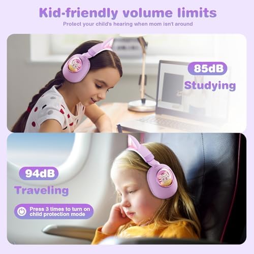 Enchanting Pink Cat Ear Bluetooth Headphones for Kids – Fun Noise-Cancelling Over-Ear Design with LED Lights, Ultimate Comfort for School, Travel, and Everyday Adventures – Elevate Young Music Experiences with Superior Sound Quality and Playful Style