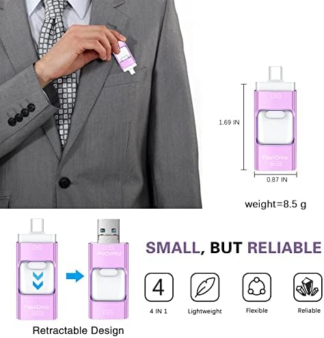 4-in-1 Rose Pink 256 GB Flash Drive for i Phone & i Pad – Versatile USB Type C Memory Stick for Seamless File Transfers Across Android, Computers & More – Enhanced Speed & Storage Solution for Photos, Videos, and Documents