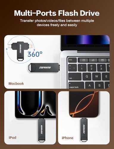 256 GB Rose Gold Flash Drive for i Phone & i Pad – Instant Storage Expansion, Plug & Play USB Memory Stick for Photos, Videos, and Backups – Compatible with Android & PC – Fast Transfer Speeds, No App Required, Ideal for Travel and Seamless Media Playback