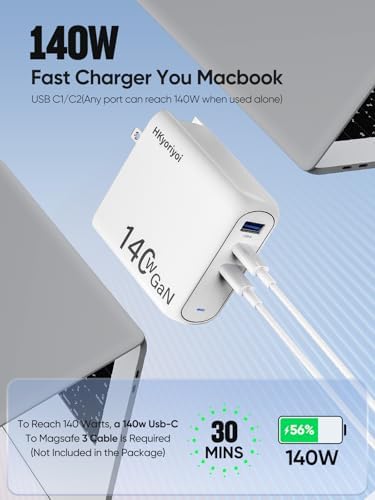High-Power 140 W USB-C Fast Charger for Mac Book Pro & Air – Versatile 3-in-1 Charging Hub with Smart Temperature Control & Cable Organizer – Ultimate Solution for Laptops, i Pads, and All USB-C Devices – FCC & UL Certified for Unmatched Safety and Performance
