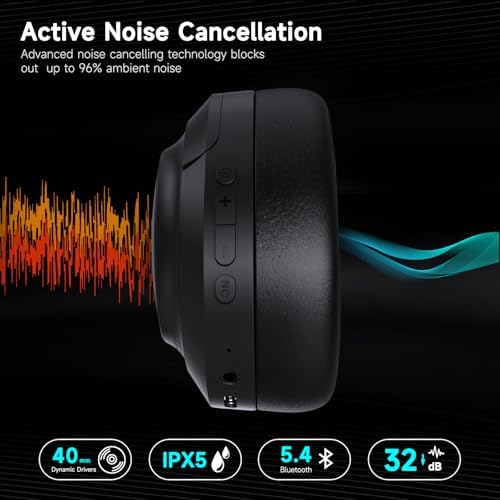 IFECCO Bluetooth 5.4 Over-Ear Headphones with Advanced Active Noise Cancelling – Immerse Yourself in Hi-Fi Stereo Sound with 100-Hour Battery Life – Ultimate Comfort for Travel, Office, and Home Use – Effortless Pairing & Wide Compatibility for Enhanced Connectivity
