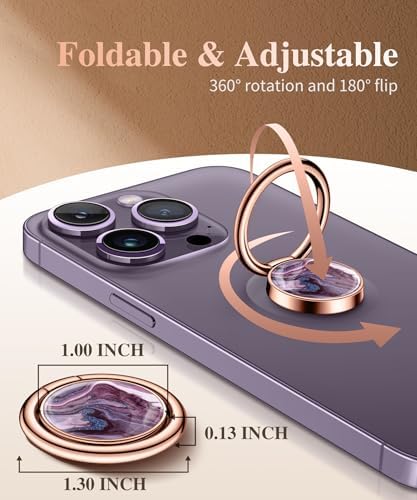 GVIEWIN Stylish Marble Phone Ring Holder with 360° Rotation for Ultimate Grip and Kickstand Functionality – Compatible with i Phone 16 Pro Max, 15 Plus, 14, 13, 12 Series & Galaxy S25/S24 Ultra – Elegant Flowing Sakura Design for Enhanced Safety and Usability