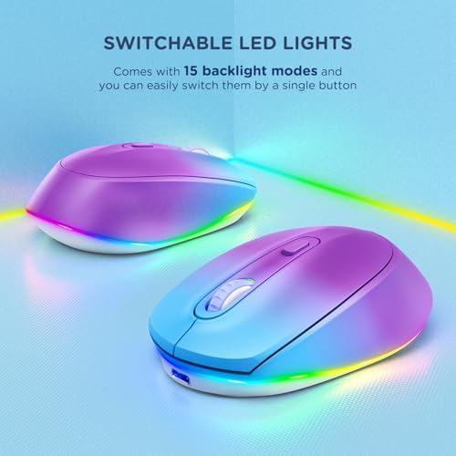 seenda Rechargeable Wireless Mouse with LED Rainbow Lights – Ergonomic, Quiet Click Design for Laptops, PCs, and Chromebooks – Perfect for Kids and Professionals Alike – Portable Purple Accessory for Enhanced Productivity and Style