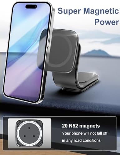 15 W Wireless Fast Charging Magnetic Phone Mount for Tesla Model Y & Model 3 – Ultimate Holder for i Phone 12-16 & Android Devices, Includes 5 ft USB-C Cable, Perfect for Safe Navigation and Hands-Free Use – Modern Tesla Accessory