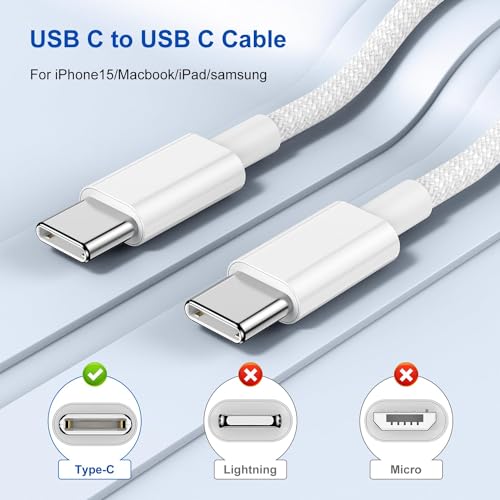 10-Foot USB C to USB C Fast Charging Cable – Durable Nylon Braided Charger for i Phone 15 Pro Max, Mac Book, i Pad, and Samsung Galaxy – Enhanced Speed & Universal Compatibility for Effortless Charging and Data Transfer