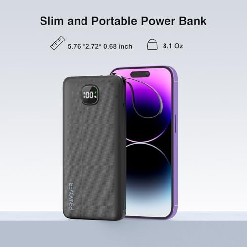 Ultra-Slim 10000 m Ah Fast Charging Power Bank with Built-In Cables & AC Plug – Versatile 5 Output USB-C Portable Charger for i Phones, Samsung, Android & More – Perfect for Travel & On-the-Go Power Solutions