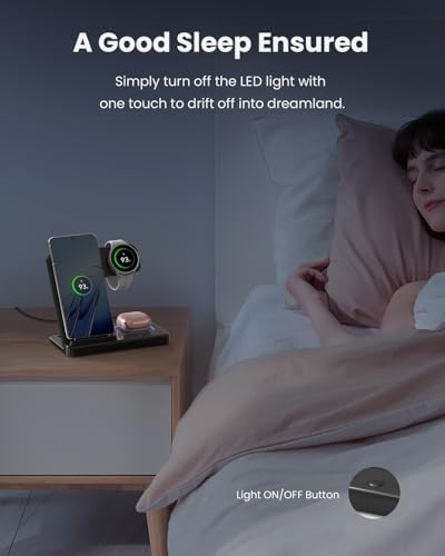 3-in-1 Wireless Charging Station for Apple Devices – Fast Charging Dock for i Phone 15/14/13/12 Pro Max, Apple Watch Series 8/7/SE/6/5/4/3/2, and Samsung Phones – Sleek Multi-Device Charger with Enhanced Safety Features and Compact Design