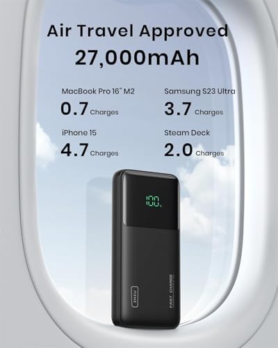 Experience Uninterrupted Power with INIU 140 W High-Capacity 27000 m Ah Portable Charger – Fast Charging USB-C Power Bank for Laptops, Tablets, and Phones with Digital Display – Perfect Travel Companion for i Phone 16, i Pad, Mac Book, and More