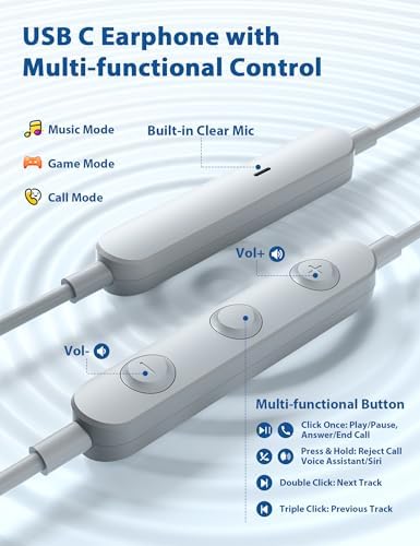 USB Type C Wired Earbuds – Superior Noise Cancelling In-Ear Headphones for i Phone 16 Pro, Samsung Galaxy Z Flip 7 & More – Magnetic Headset with Integrated Microphone for Android and i Pad A16, Pixel 9 – Ultra-Lightweight, Durable Design for Optimal Audio Experience and Long-Lasting Comfort