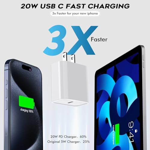 10-Foot Ultra-Fast i Phone Charging Cable 3-Pack with USB-C PD Wall Charger – Exceptional Compatibility for i Phone 14/13/12/11 Pro Max/XS Series – Durable Lightning Cable Solution for On-the-Go Charging Convenience and Rapid Power Delivery