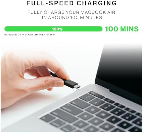 Eco-Friendly Native Union 45 W Ga N USB-C Charger – Ultra-Compact Fast Charging Solution for Mac Book, i Pad, i Phone, Pixel, Galaxy & More – Smart Power Delivery for Optimal Performance – Made from Recycled Materials – Perfect for Travel and Daily Use