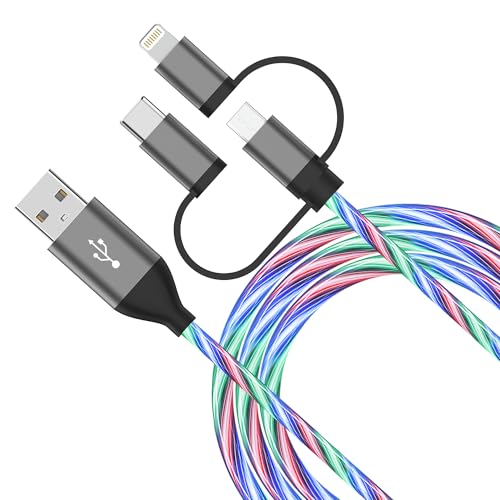 Universal 3-in-1 Fast Charging Cable with LED Indicator – Multi-Device USB Charger for Type-C, Micro USB, and Lightning – Compact 3 ft Length for Enhanced Portability and Efficient Power Delivery – Ideal for i Phone, Android, and More – Durable and Stylish Charging Solution