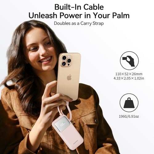 10,000 m Ah Portable Power Bank with Integrated USB-C Cable – Ultra-Fast Charging Solution for i Phone 16/15, Mac Book, Galaxy, i Pad & Air Pods – Your Essential Travel Power Companion with Superior Device Compatibility and Speed