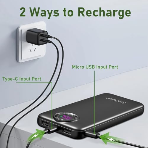 Compact 10,000 m Ah Power Bank – Fast Charging Portable Charger with Dual USB-C Compatibility for i Phone 16, Samsung, and Android Devices – Sleek Black Design for Ultimate Travel Convenience and Enhanced Device Performance
