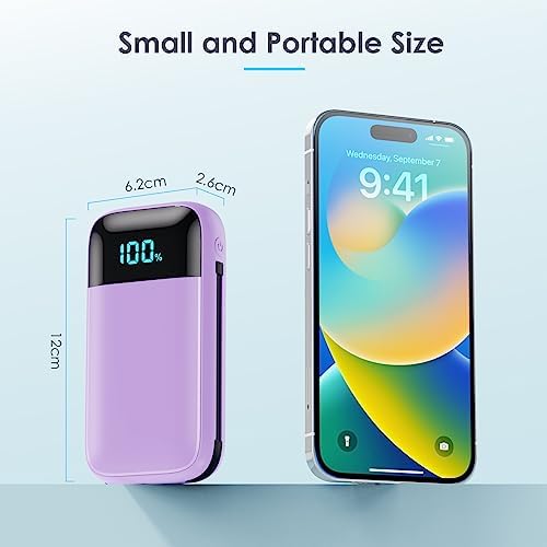 Ultra-Compact 13,800 m Ah Portable Charger with Built-In Cables – PD Fast Charging Power Bank for i Phone 15/14/13/12 & Android Devices – Stylish Pink Design with LCD Display for Real-Time Battery Monitoring – Perfect for Travel and Daily Use – Multi-Device Charging Solution