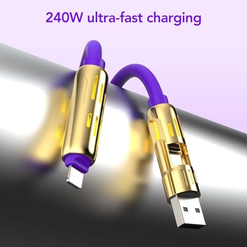4-in-1 Universal Multi USB Charging Cable – 240W Max Fast Charger Cord with Multiple Connectors for iPhone 16/15/14/13, iPad, Samsung, MacBook, Tablets & More (Black, 6.6Ft) – Enhanced Compatibility and Speed