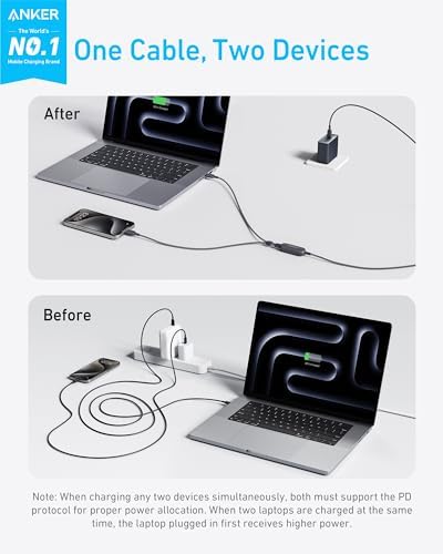 Anker Cable,6FT 2-in-1 USB C to USB C Cable 140W Max,Fast Charging for iPhone 16/16 Pro Max/15 Series,MacBook Air/Pro,and More(Braided,Black) – Enhanced Compatibility and Speed