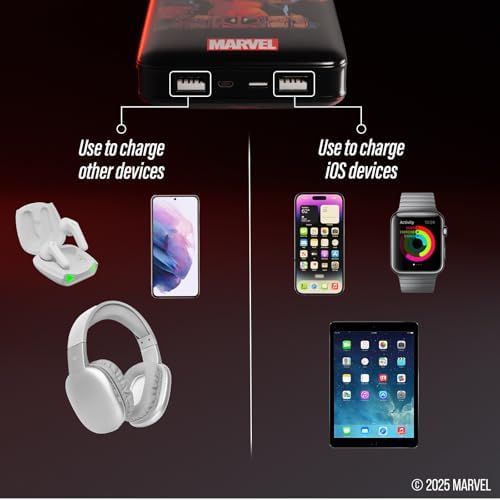 Marvel Deadpool 10,000 m Ah Power Bank – Stylish Portable Charger for All Devices, Quick USB Charging for Marvel Fans – Perfect Gift for Men, Women, and Teens Who Love Deadpool – Ultimate Convenience with Enhanced Compatibility and Speed