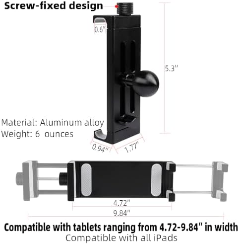 Premium 360-Degree Rotating Aluminum Alloy Tablet Holder with 1″ Ball Head – Versatile Mount for i Pads and Devices 4.7″-12.9″, Compatible with RAM Mounts – Ultimate Stability and Portability for Home or On-the-Go Use