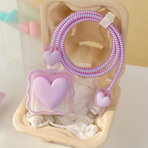 Vibrant Purple Heart-Shaped USB Charger Protector for i Phone – Stylish Silicone Data Cable Guard with Rapid Charging Capability, Ideal for Trendy Tech Enthusiasts and Mobile Users