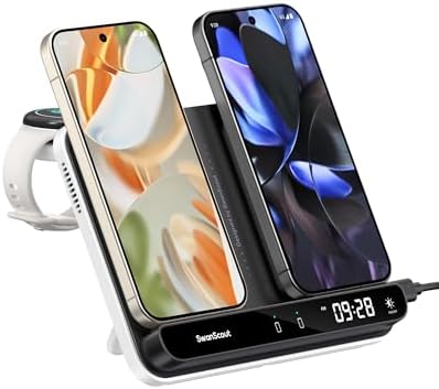 Swan Scout 710 G2 Dual Wireless Charging Station – Fast Charge Hub for Google Pixel 9 a/9 Pro/9/8 Pro/8/7, Pixel Watch 3/2, Fitbit Versa 4/3/Sense 2/ACE LTE & Pixel Buds Pro 2 – Compact Design with Intelligent Temperature Control for Effortless Device Management