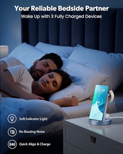 Revolutionary 3-in-1 Wireless Charging Station for Samsung Devices: Fast Charging Dock for Galaxy Watch 7, 6, 5, 4, 3 Pro, Classic & Galaxy Buds – Sleek Stand Compatible with S25, S24 Ultra, S23, S22, S21, Note, and Z Fold – Optimal Efficiency and Stylish Design for Home or Office Use