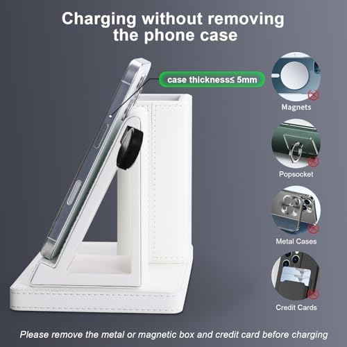 Sophisticated White Leather Pen Holder Desk Organizer with 3-in-1 Wireless Charger for Phone, Earbuds & Watch – Ultimate Desk Accessory for Women, Ideal Birthday Gift for Moms and Professionals – Enhance Workspace Efficiency and Style