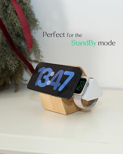 Eco-Friendly Bamboo 3-in-1 Wireless Charging Station: Fast Mag Safe Charger for i Phone 16-12, Apple Watch Ultra, and Air Pods Pro – Sleek Design for Efficient Multi-Device Charging