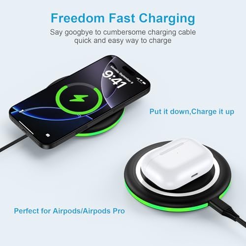 15 W Fast Wireless Charging Pad with QC 3.0 Adapter – Ultimate Charging Solution for Galaxy S25 Ultra, i Phone 16 Pro Max, Pixel 9, and More – Seamless Through-Case Functionality, Enhanced Safety Features, and Non-Slip Design for All Wireless-Enabled Devices – Includes 3.3 ft USB-C Cable for Effortless Connectivity – Perfect for Home and Office Use