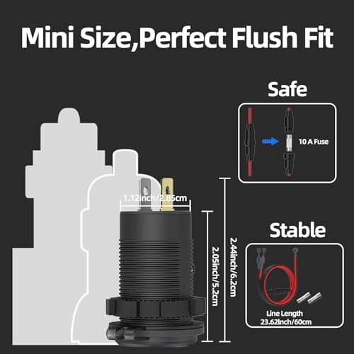 High-Speed 12 V USB Charging Outlet – Dual PD 3.0 & Quick Charge 3.0 Multi-Port Socket for Cars, Boats, Motorcycles & RVs – Waterproof Cigarette Lighter Replacement with Integrated Power Switch for Enhanced Safety and Efficiency