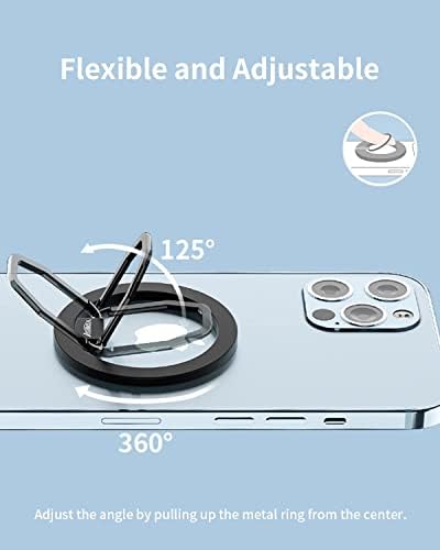 AUROX Magnetic Phone Ring Holder: Adjustable Grip & Stand for Mag Safe i Phones 12-16, Lightweight Aluminum with Powerful N52 Magnets, 360° Rotation & 125° Flip, Detachable for Seamless Wireless Charging – Perfect for Streaming, Photography & Everyday Use (Black)