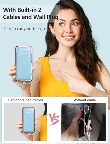 Dual 10000 m Ah Portable Power Bank Set with Built-In Cables and Fast Charging – Travel-Ready USB-C Charger for i Phone & Android Devices in Sleek White & Purple Design – Ultimate Compatibility for On-the-Go Power Solutions