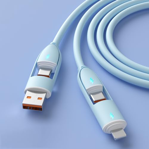 Transform Your Charging Essentials with the Versatile 4-in-1 USB C Cable – 100 W Rapid Power Delivery, Effortless Data Transfer, and Liquid Silicone Durability for i Phone 15 Series and Beyond, 3.3 ft Length with Built-in LED Indicator for Nighttime Use, Ideal for Home, Office, or Travel Adventures