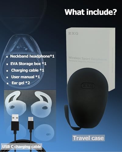 ZXQ Wireless Bluetooth 5.3 Neckband Earbuds – 100-Hour Playtime, Ergonomically Designed Waterproof Sport Headphones with Hands-Free Microphone and Stylish Carry Case for Ultimate Comfort and Connectivity on the Go