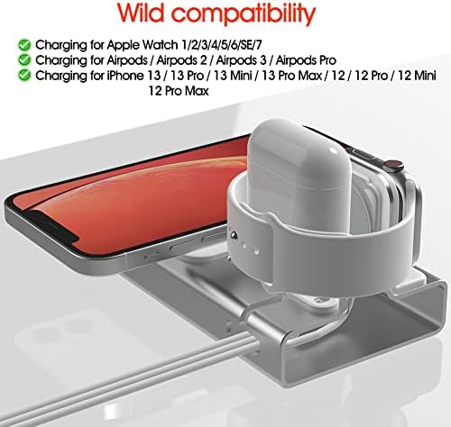 Ultimate 3-in-1 Aluminum Charging Station for i Phone, Apple Watch & Air Pods – Mag Safe Compatible Desk Stand for i Phone 15/14/13/12, Apple Watch Series 9/Ultra/8/7/SE/6/5/4/3/2, Air Pods Pro/2/1 – Streamline Your Charging Experience with Sleek Design and Enhanced Durability