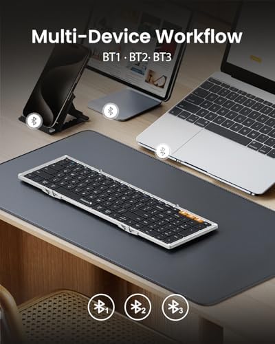 Portable Full-Size Proto Arc Bluetooth Keyboard XK01 – Foldable Wireless Keyboard with Numeric Keypad for i Pad, Tablets, Smartphones, and Laptops – Rechargeable Multi-Device Solution for Windows, i OS & Android – Ultimate Travel Companion for On-the-Go Professionals