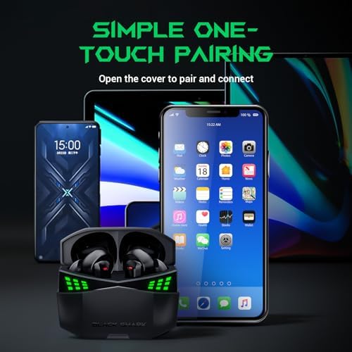 Elevate Your Gaming Experience with Black Shark Wireless Gaming Earbuds – Hi-Fi Stereo Sound, IPX5 Waterproof Design, Noise-Cancelling Microphone, and Quick Charging Case for Ultimate Convenience and Performance on i Phone & Android Devices