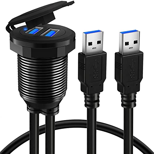 BATIGE Type C USB 3.0 Flush Mount Extension Cable – 3 ft Alloy Shell Car, Truck & Motorcycle Dashboard USB Port with LED Indicator for Enhanced Durability and Seamless Connectivity