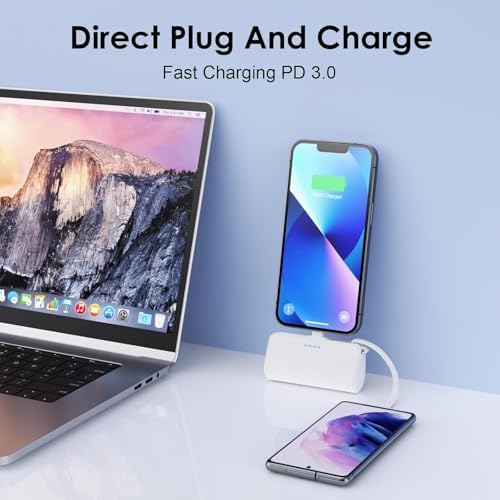 Ultra-Compact 2 Pack Mini Portable Charger 5200 m Ah with PD Fast Charging & LCD Display – Stylish Battery Backup Power Bank for i Phone 14/13/12/XR/7/6 – Your Essential On-the-Go Charging Solution