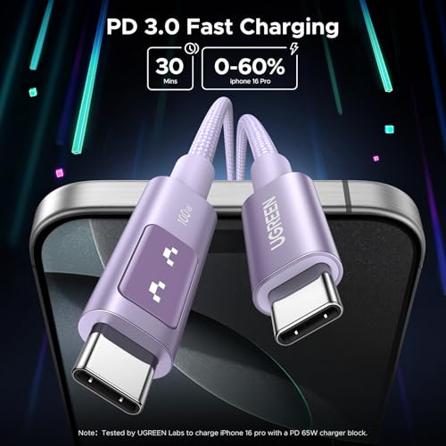 UGREEN Uno USB C to USB C Cable – 100 W Fast Charging with LED Display, 3.3 FT Length, Ideal for i Phone 16, Mac Book Pro, i Pad Pro, Galaxy S24 Ultra – High-Speed Data Transfer, Durable Design for Ultimate Convenience and Performance