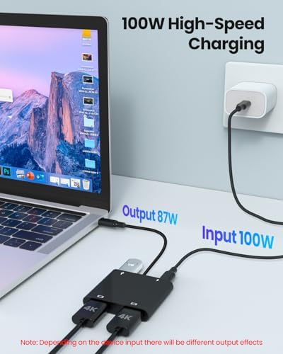 Fophmo Dual HDMI Adapter – 4 K@60 Hz USB C Hub with 100 W Power Delivery & USB-A Port for Enhanced Dual Screen Experience – Perfect for Gamers & Professionals Seeking Stunning Visual Clarity and Seamless Multitasking