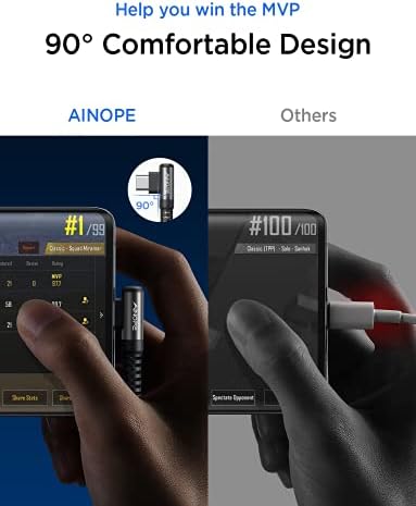 Revolutionize Your Charging with AINOPE 60 W USB C Cable 2-Pack – 10 ft Durable Nylon Braided Right Angle Type C Charger for i Phone 16 Pro Max, Samsung S24, and i Pad Pro – Fast Charging, Enhanced Compatibility, and Long-Lasting Performance