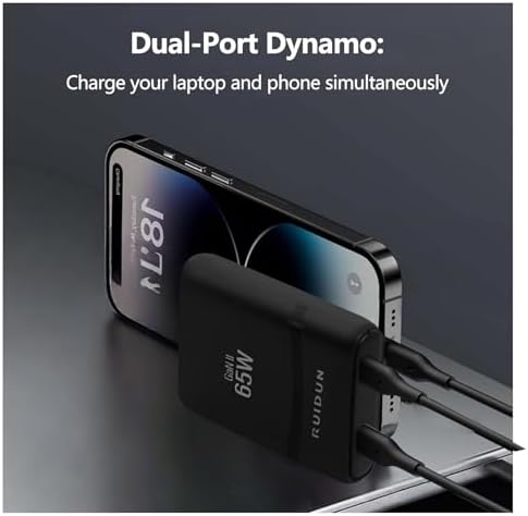 Experience Lightning-Fast Power with the 65 W Ga N USB-C Dual-Port Wall Charger – The Ultimate Travel Adapter Featuring PD 3.0 & QC 4.0 for Mac Book Pro/Air, i Phone 15, i Pad Pro, Galaxy S24, and Steam Deck – Compact Design for Maximum Portability and Dual Device Charging Efficiency